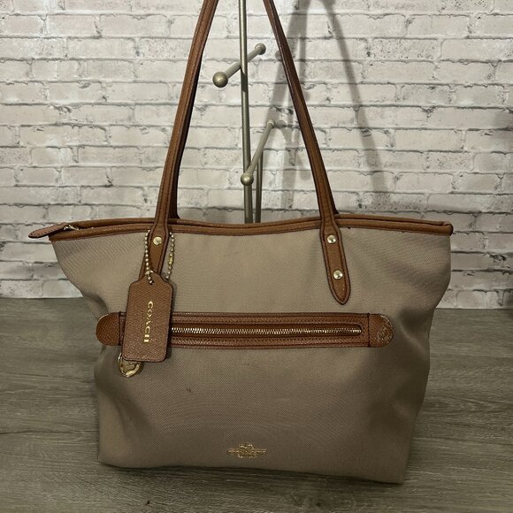 Coach Sawyer Canvas/ Leather Tote Bag - Picture 1 of 9